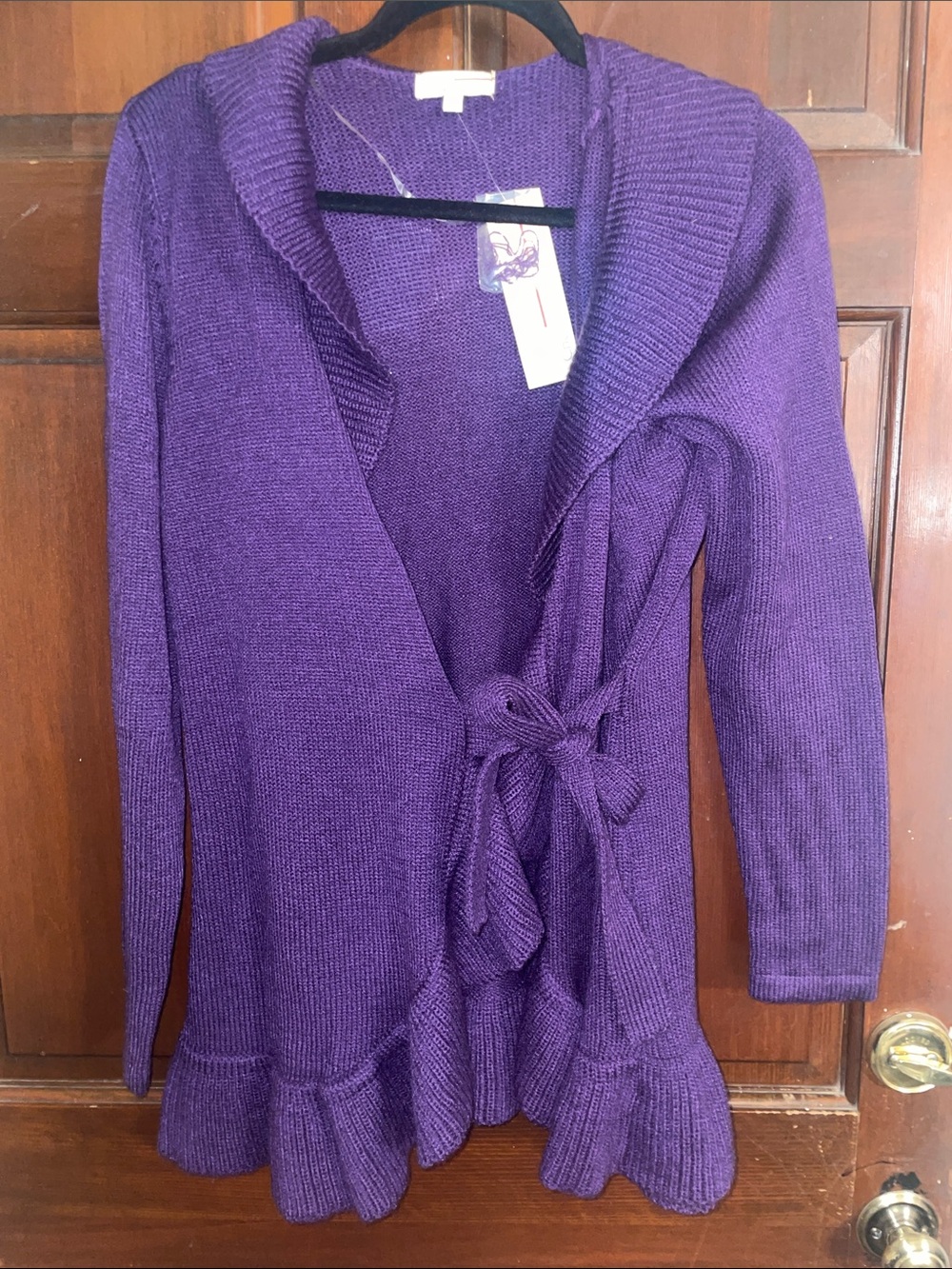 Choices Violet Shawl-Collar Tie-Waist Ruffle Hem Cardigan